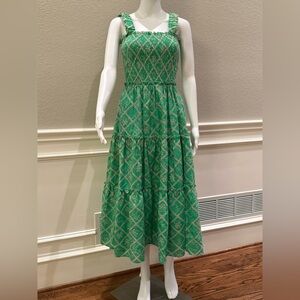 Chic Green Patterned Midi Dress